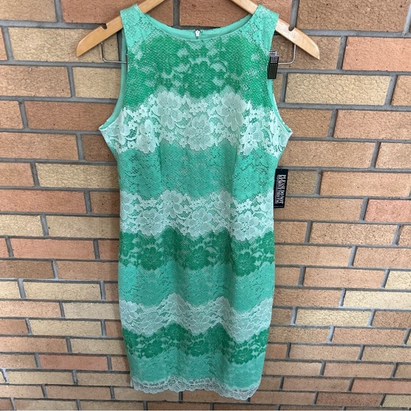 NWT New York & Company Sleeveless Green Color Block Lace Sheath Dress Size 2 - Picture 2 of 6